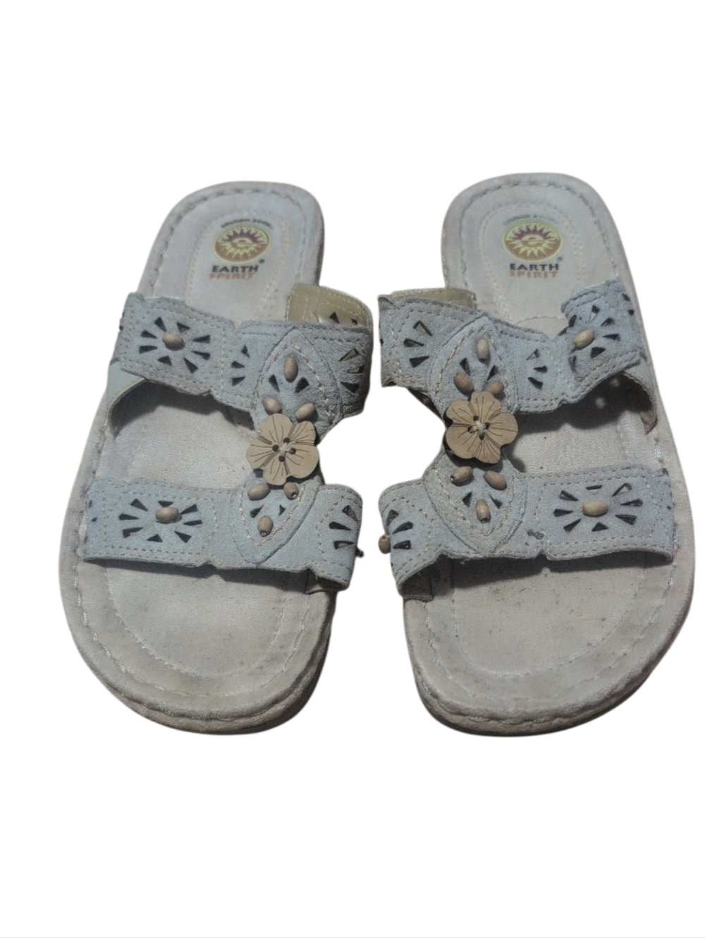 Earth Spirit Women’s Size 8 Blue Slide Sandals Floral Cutout Comfort Casual Shoe